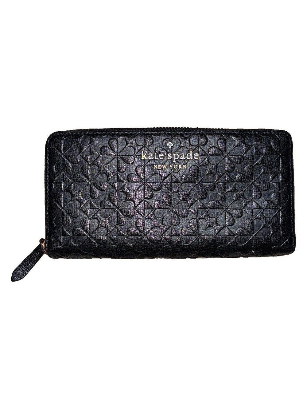 Kate Spade New York Black Zip-Around Wallet Clutch Floral Logo Zipper Cards